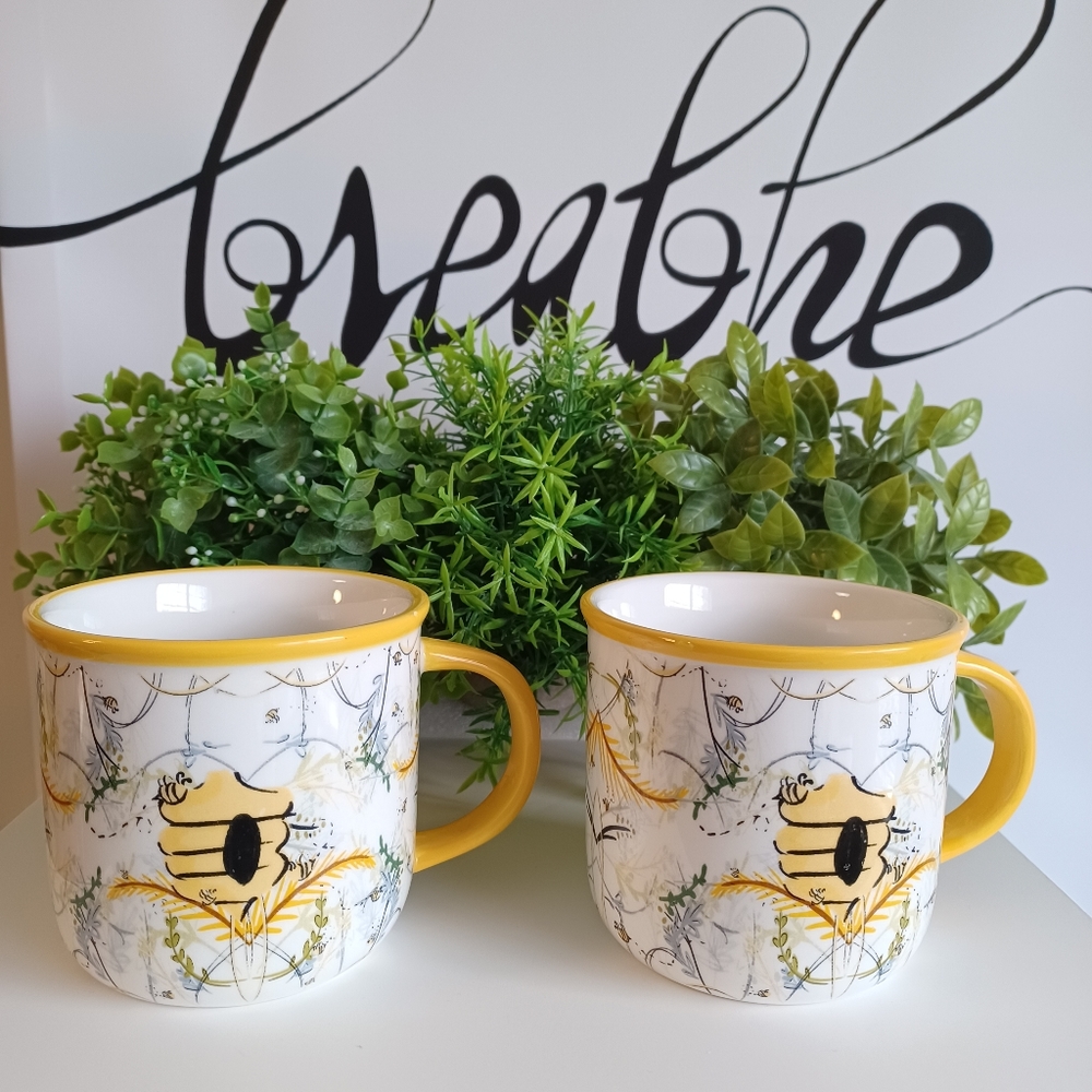 Bee Haven Ceramic Coffee Tea Mug Set of 2